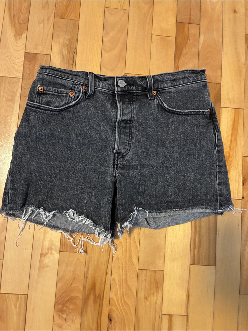 Levi's Black Raw Hem Denim Cutoff Shorts